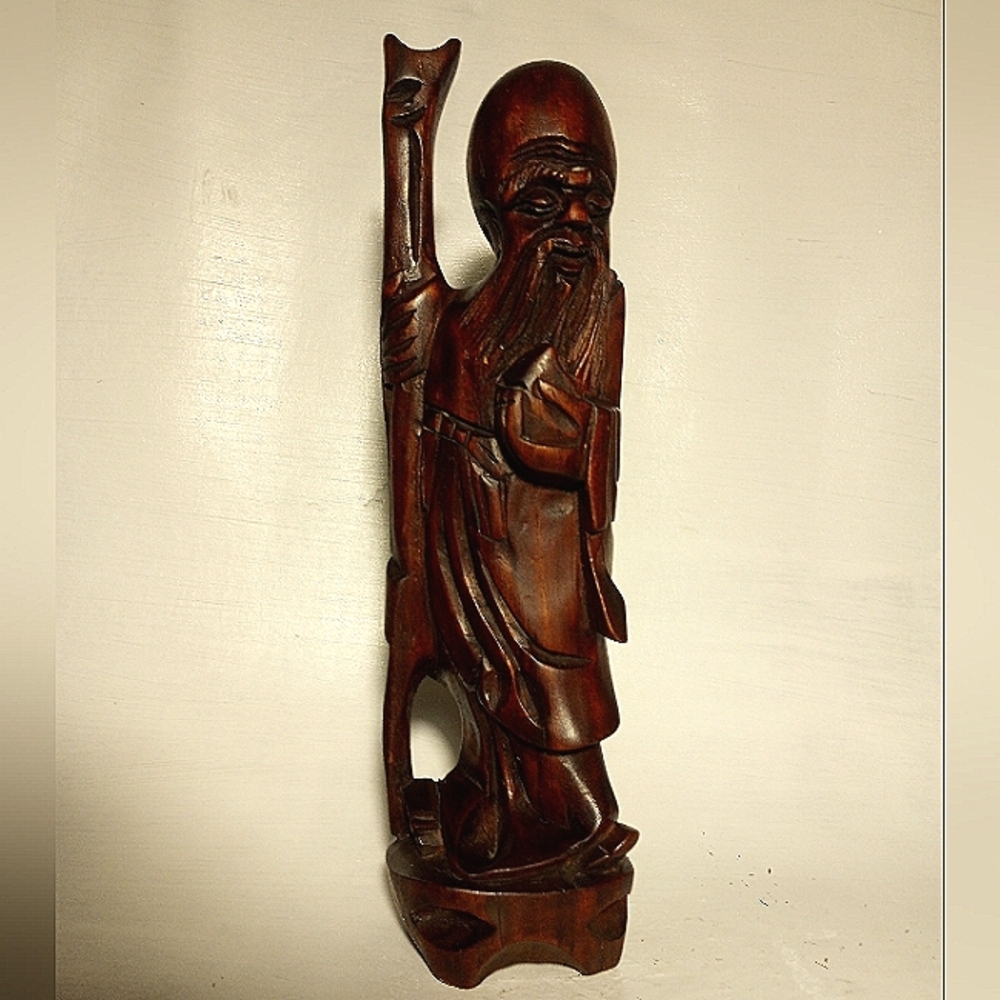 vintage ChineseShouxing Shou Lao God Of Longevity wood carving